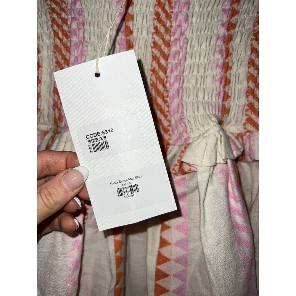 Kasia Sifnos Mini Skirt NEW NWTS Size Xs-M Retail $187 High Rise Ruffle Aztec O - Picture 3 of 7